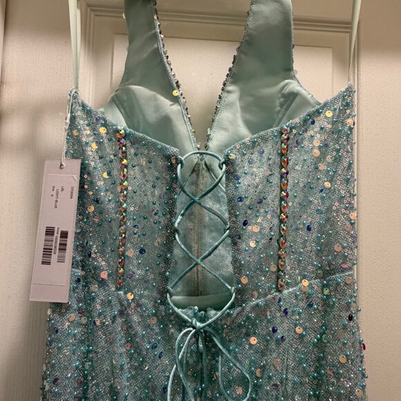 Jovani Light Blue Sparkling Halter Beaded Gown with Lace-up Back Size 6 NWT - Picture 9 of 10